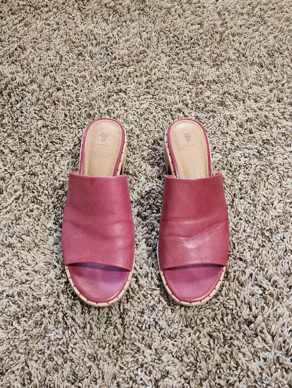 Frye Women's Open Toe Slide Mule Block Heel Plum Color 8.5 Cottagecore - Picture 3 of 13